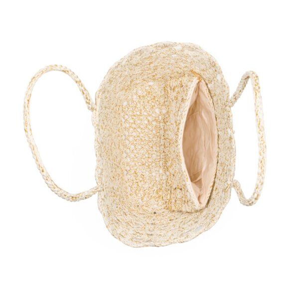 . NEW MOST WANTED womens Metallic Crochet Tote Bag With Matching Pouch ivory 253 - Picture 4 of 7